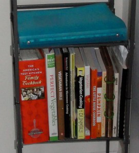 Shelf of cookbooks.