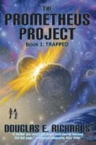 Silhouette of two kids standing in outerspace.