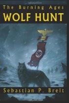 Wolf standing in front of Nazi flag.