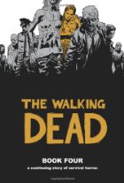 Pregnant woman in yellow surrounded by zombies.