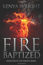 Woman covered in fire against a black bacground.