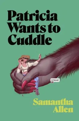 Image of a digital book cover. A large hairy ape hand with a manicure holds a blonde white woman who is holding her phone and taking a selfie.