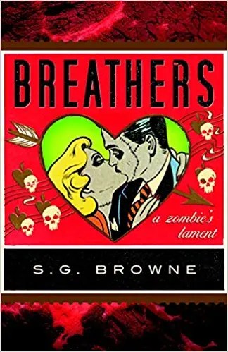 Image of a digital book cover. 1950s vintage style zombies kiss in the middle of a heart with an arrow through it.