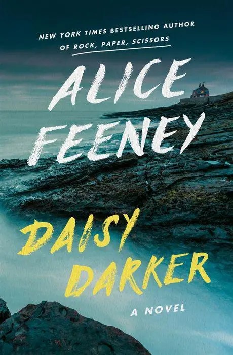 Image of a digital book cover. A house sits in the distance on a seacoast. It is in shades of blues and greens, and a yellow light is on in the house.
